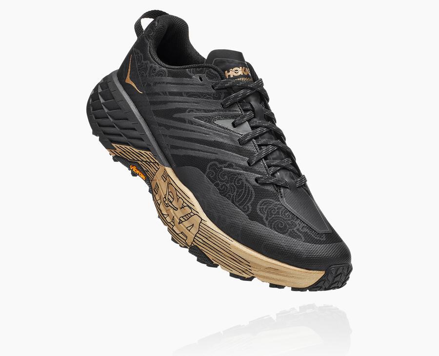 Tenis Hoka One One Trail Hombre Negros/Dorados - Speedgoat 4 Cny - DOKS58642